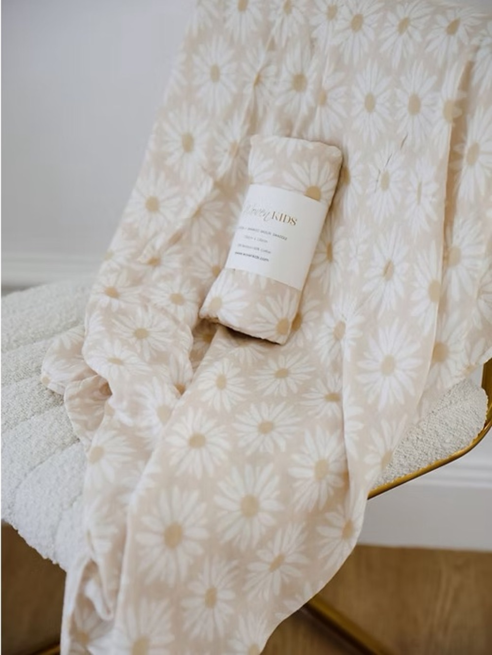 Daisy-Print Cream Baby swaddle
